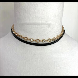 Mia Collection Gold Diamond & Solid Black Choker Necklaces
